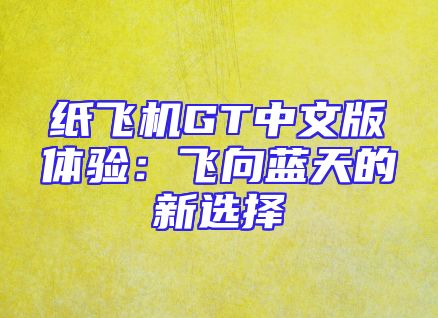 纸飞机GT中文版体验：飞向蓝天的新选择