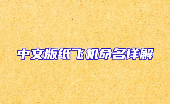 中文版纸飞机命名详解