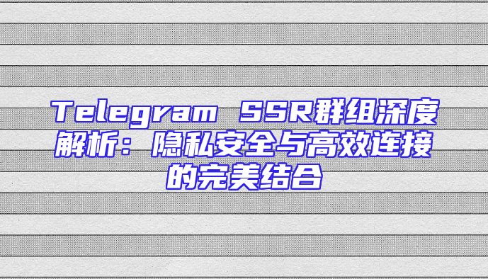 Telegram SSR群组深度解析：隐私安全与高效连接的完美结合
