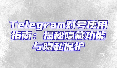 Telegram对号使用指南：揭秘隐藏功能与隐私保护